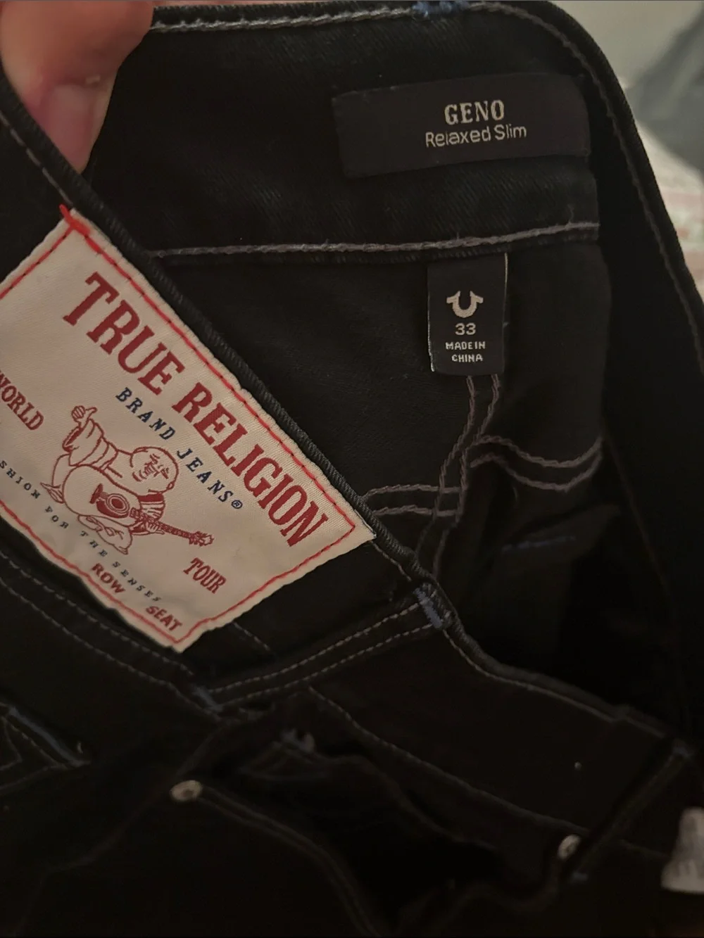 True Religion Black Relaxed Straight Jeans with Contrast Stitching